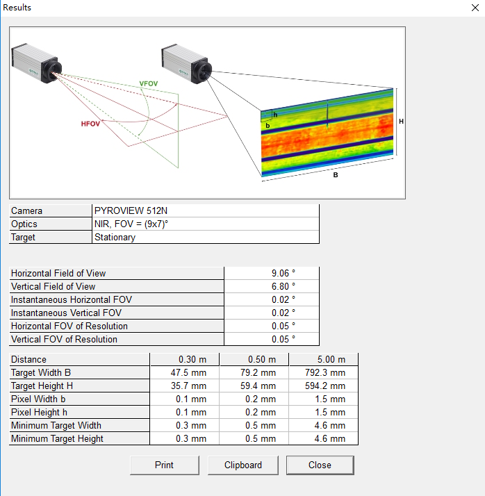 PYROVIEW紅外熱像儀FOV計(jì)算結(jié)果和打印